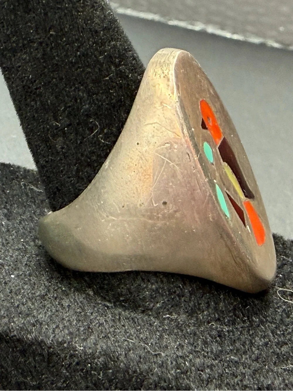 Vintage Zuni Bird Inlay Ring Turquoise Coral Sterling Silver 19.55g Native
